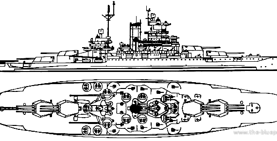 Боевой корабль USS BB-41 Mississippi 1945 [Battleship] - чертежи, габариты, рисунки